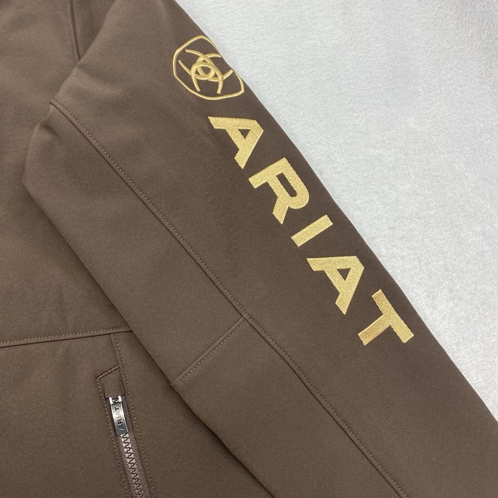 Ariat Logo Softshell Jacket Mens Medium Brown Full Zip Conceal Carry Wind Resist - Picture 4 of 15